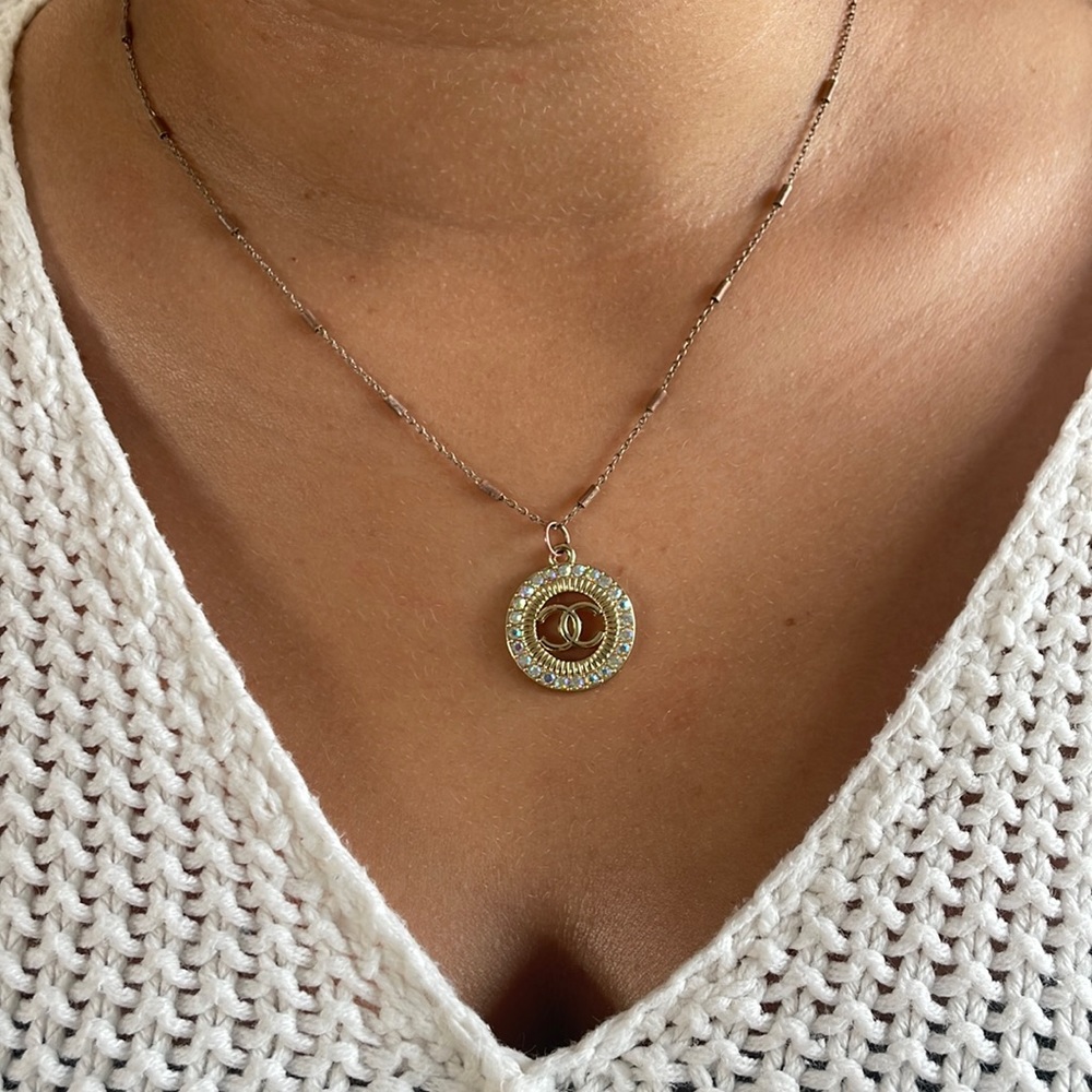 Chanel Charm for Necklace Gold CC Iridescent Sparkle Authentic